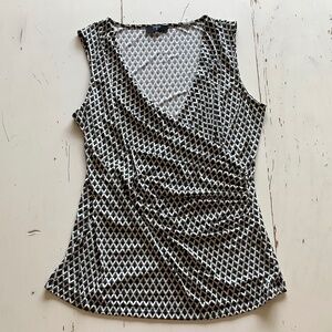 Tahari green white black faux wrap top Medium